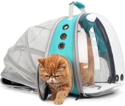 OLOEY Deze kattenrugzak heeft een uitbreidbaar achtergedeelte(draagvermogen tot 7,5 kg)en een transparant-capsulevormig venster-waardoor hij geschikt is voor katten en kleine honden