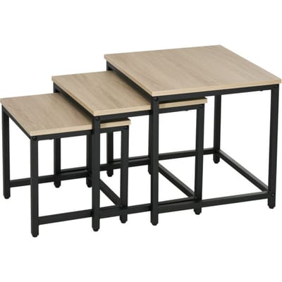 4goodz Homcom set van 3 bijzettafels, industrieel ontwerp, zwart stalen frame,