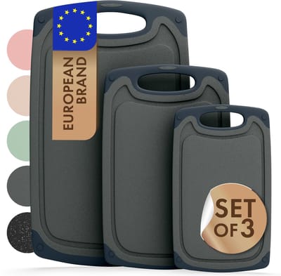 Blumtal Snijplank Linnmon - Kunststof Snijplank met Sapgroeven en Handvat - BPA Vrij - Grijs - S, M, L - Set van 3