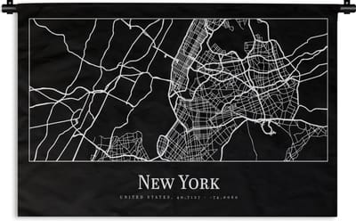 Wandkleed - Wanddoek - Kaart - New York - Stadskaart - Plattegrond - 180x120 cm - Wandtapijt