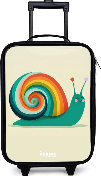 NoBoringSuitcases.com® - Kinderkoffer jongen - Kindertrolley meisje - Slak - Regenboog - Kleurrijk - Koffer kind lichtgewicht - Reiskoffer trolley voor kinderen - Koffertje met lichtgevende wieltjes - Rolkoffer zwart
