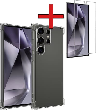 Hoesje - Met Screenprotector - Geschikt voor Samsung Galaxy S24 Ultra - Sterk & Shockproof - Back Cover - Siliconen Case - Telefoon Hoes - Shock Proof - Telefoonhoes - Transparant