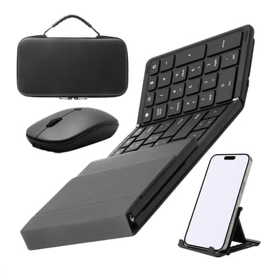 Opvouwbaar Toetsenbord incl muis, case en telefoonhouder - Qwerty Toetsen - Oplaadbaar - Draadloos - Anti Slip Onderkant - Bluetooth - Foldable Keyboard - Zwart