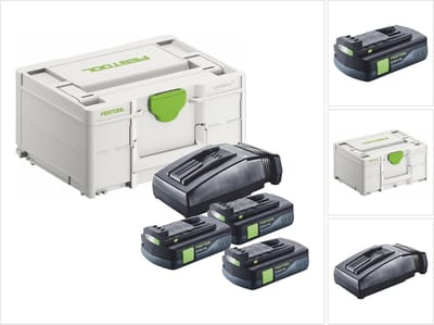 Festool energieset 3x BP 18 Li 3,0 C accu 18 V 3,0 Ah / 3000 mAh Li-Ion ( 3x 577658 ) + TCL 6 oplader ( 201135 ) + Systainer