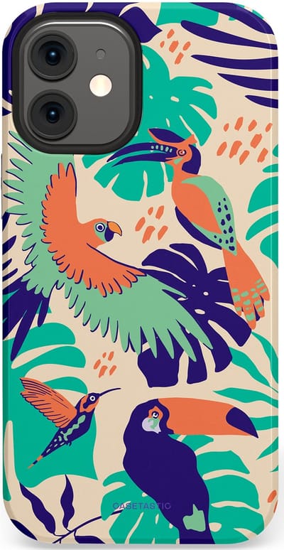 Casetastic Hoesje Geschikt voor Apple iPhone 12 Mini - Stijlvolle Beschermende Duo-layer Case - Tropische Vogels