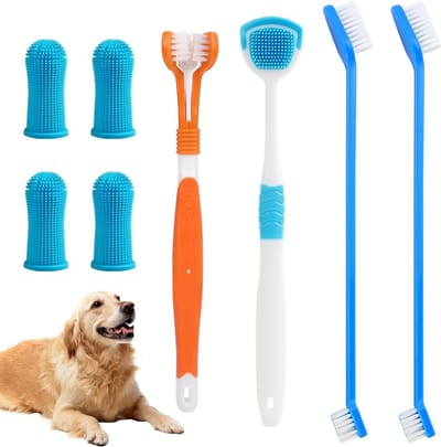 Complete Set van 8 Dieren Tandenborstels met 360 Graden Siliconen Vingerborstels voor Effectieve Tandverzorging en Puppy Tandreiniging