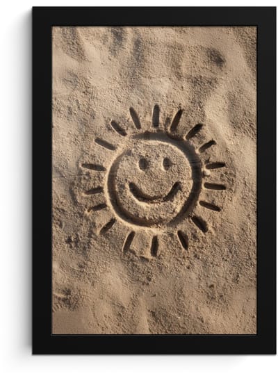 Poster in lijst - Fotolijst 20x30 cm - Posters - Gezichtje - Zon - Zand - Getekend - Posterlijst zwart - Decoratie - Wanddecoratie woonkamer - Muurdecoratie slaapkamer