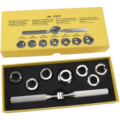 5537 Kit d'Ouverture et de Fermeture de Boîtier de Montre Portable en Alliage 1 Clé 7 Mandrins Rainurés pour Montre yellow