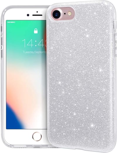 HB Hoesje Geschikt voor Apple iPhone SE (2022 / 2020) - Apple iPhone 7 / 8 - Zilver - Glitter Back Cover