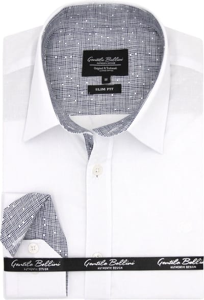 Heren Overhemden Lange Mouw - Slim Fit Overhemd Heren - Chambray Contrastbeleg - Wit Overhemd Heren - Wit - Maat S