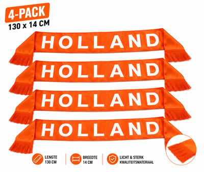 4x Holland Supporterssjaal Oranje – Fansjaal Nederland 130 x 14 cm