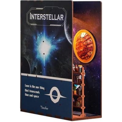 Tonecheer Interstellar Book Nook Bouwpakket - Modelbouw - 18,2 x 8 x 24,5 cm - Houten 3D Puzzel - Boekensteun - LED-licht - Bewegingssensor Licht - Boekenhouder