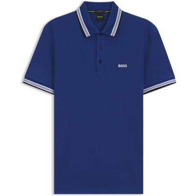 Boss Herenpoloshirt ‘Paddy’ met contrasterende boorden (Medium Blauw)