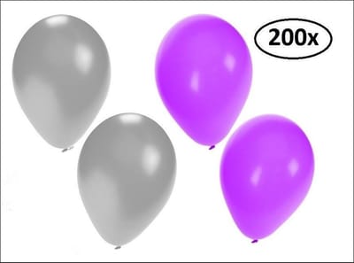 Ballonnen helium 200x zilver en paars