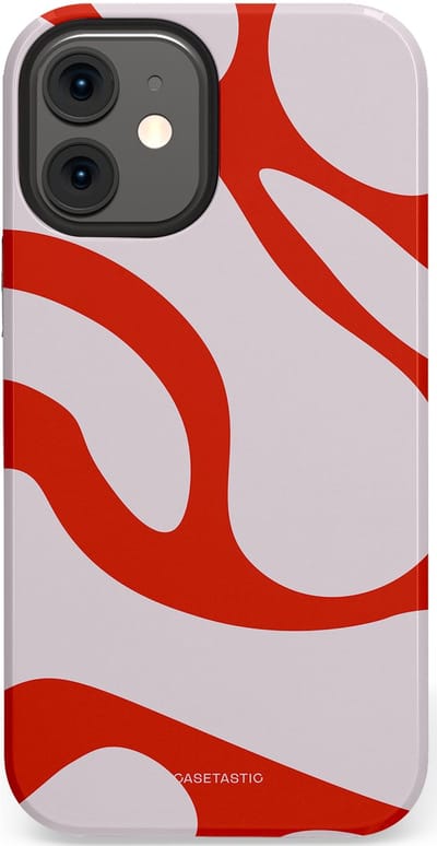 Casetastic hoesje geschikt voor Apple iPhone 12 Mini - Dubbellaagse bescherming - Oranje Witte Pebbel Stenen - Fashion Case - Lichtgrijs Rood