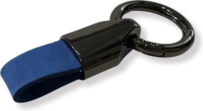 Luxe Sleutelhanger, Leren & Metaal Sleutelhanger, Kunstleer, Zwart - Blauw