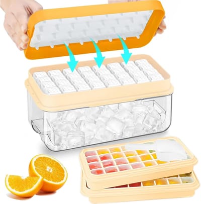 IJsblokjes Maker - IJsblokjes Bakjes - Drankjes Koelen - Makkelijk Losmaken - 64 IJsblokjes - Oranje