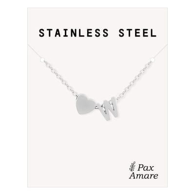 Letter W Ketting Zilverkleurig - Stainless Steel - Initiaal & Hartje Hanger - Initialen Ketting op Cadeau Kaartje - Pax Amare