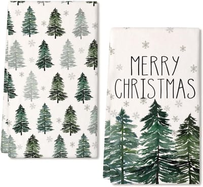 Set van 2 Keukenhanddoeken Kerstthema Groen Sneeuwvlokken voor Feestelijke Decoratie