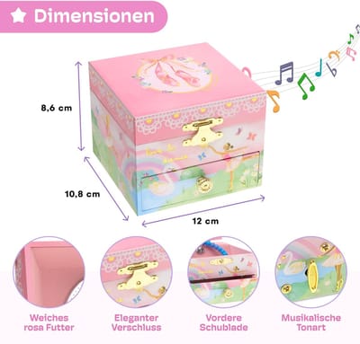 Muzikale juwelendoos met glinsterende draaiende eenhoorn