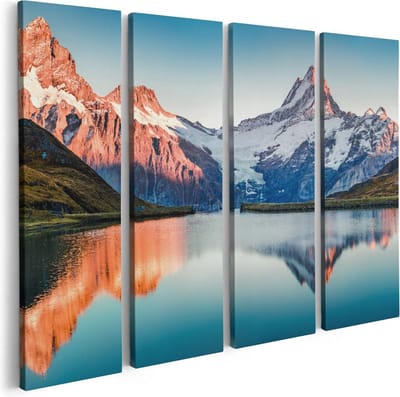 Artaza Canvas Schilderij Vierluik Bergen Landschap Bij Het Meer - 80x60 - Foto Op Canvas - Canvas Print