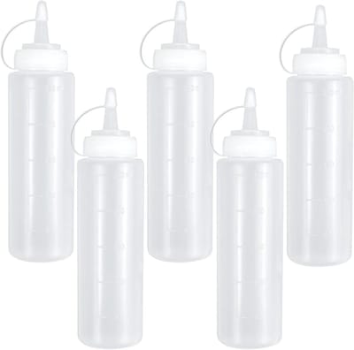 Famanu – Knijpfles set van 5, 250 ml, transparante condimentflessen met schaalverdeling