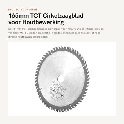 NTH products- Cirkelzaagblad 165 mm - TCT Zaagblad - 60 Tanden - Houtbewerking - Inclusief Reductie Ringen - Geschikt voor Ronde Sneden