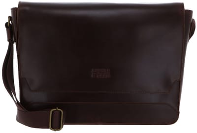 BUCKLE & SEAM Schoudertas met laptopvak Times Messenger Bag Brown / Blu Bruine