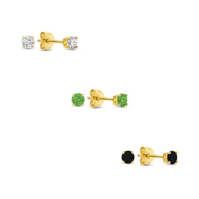 New Bling 9SIL-SET0032 Zilveren Zirkonia Oorknoppen Set 3mm Wit Groen Zwart Earparty - Zilver - Verguld/Goud op Zilver