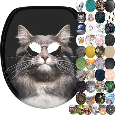 Toiletbril Hout - Toiletdeksel WC bril - Badkamer Opfrissen - Zachtsluitend Mechanisme - 47 cm x 37.7 cm - Cool Cat