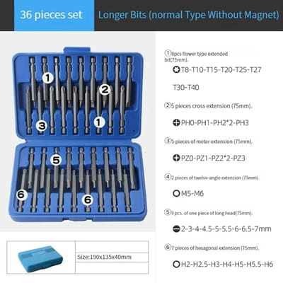 36/50 STUKS Verlengde Bitkop Stang Set Kruiswoord Verlengde Schroevendraaierbit Verlengstang Bitkop Elektrische Boormachine Set Gereedschap