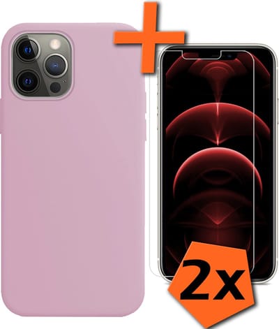 Hoes - Met 2x Screenprotector - Geschikt voor Apple iPhone 14 Pro - Sterk & Shockproof - Back Cover - Siliconen Case - Telefoon Hoes - Lila