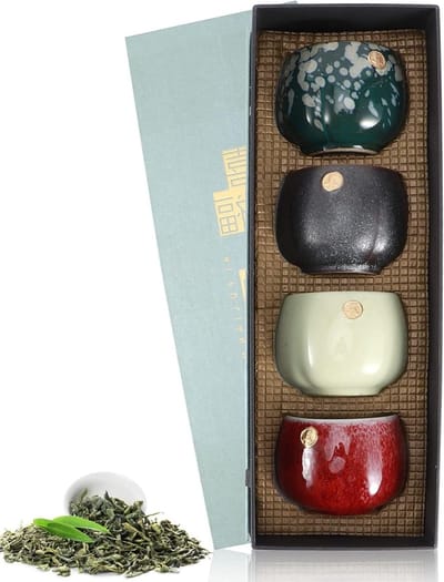 Set van 4 Retro Keramische Theekoppen, Japanse Theekop Geschenkset, Ideaal voor Kung Fu Theeceremonie en Sake Gebruik