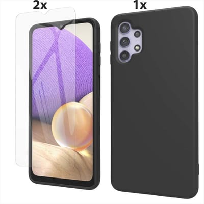 Hoesje Geschikt Voor Samsung Galaxy A32 5G Hoesje Soft Nano Silicone Backcover Gel Zwart Met 2x Glazen Screenprotector