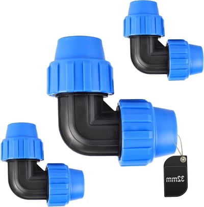 3-delige PP draad hoekset 90 graden voor PE buizen, kunststof adapter en klemconnector, 32mm geschikt voor water- en irrigatiesystemen