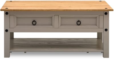Salontafel RAMON met 2 lades van massief hout – grijs/bruin