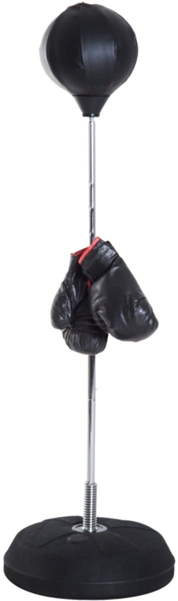 Staande Boksbal - in Hoogte Verstelbaar tot 126-144 cm - met Voet - met Handschoenen - op Standaard - Bokszak Staand - Boksen - Boxing - Reflex Bal - Bokspaal voor Gevorderden - Anti Stress - Zwart
