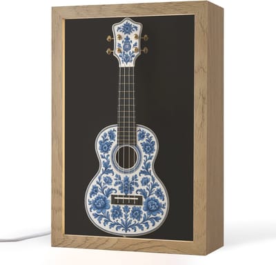 Tafellamp 20x30 cm - LED lamp - Ukelele - Delfts - Blauw - Muziek - Decoratieve tafellampen - Dimbaar - Tafellampje slaapkamer - Woonkamer binnen