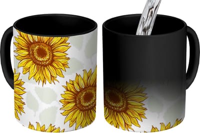 Magische Mok - Foto op Warmte Mokken - Koffiemok - Zonnebloem - Patronen - Bloemen - Magic Mok - Beker - 350 ML - Theemok