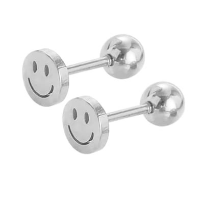 Oorbellen Smiley RVS Zilver- Schroefsluiting- geen prikkende oren- niet verliezen- Charme Bijoux