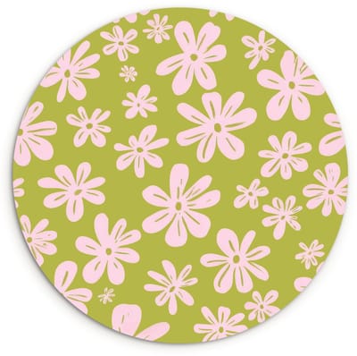 WallCircle® Wandcirkel 120x120 cm - Muurcirkel Bloemen - Roze - Getekend - Patroon - Muurdecoratie woonkamer - Wanddecoratie slaapkamer - Kamer decoratie accessoires - Ronde schilderijen XXL