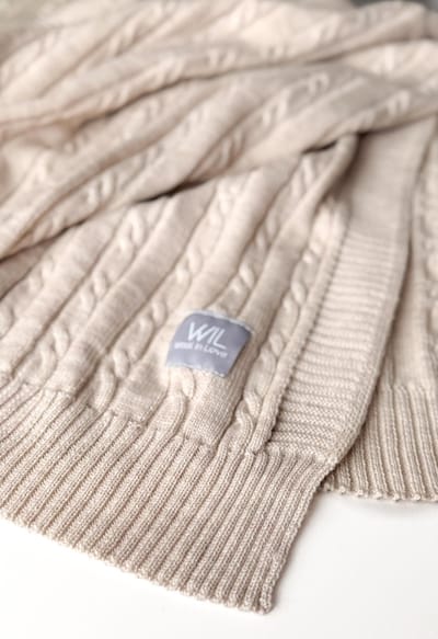 Deken van merino wol - Visgraatpatroon - Beige - 75x95 cm