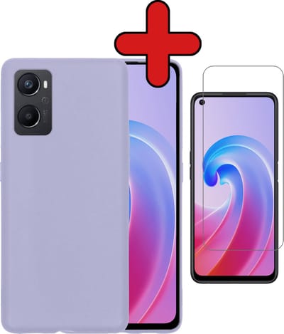 Hoesje - Met Screenprotector - Geschikt voor OPPO A76 - Sterk & Shockproof - Telefoon Hoes - Back Cover - Siliconen Case - Telefoonhoes - Lila