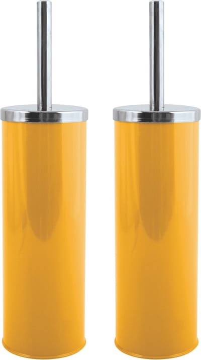 MSV Toiletborstel in houder/wc-borstel - 2x - metaal - saffraan geel - 38 cm - Badkamer