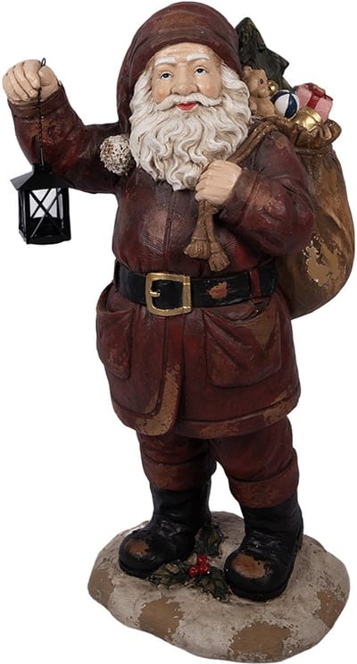 Clayre & Eef Decoratie Beeld Kerstman 37x39x82 cm Rood Keramisch materiaal