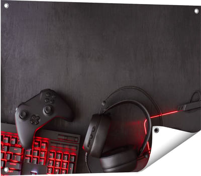 Gards Tuinposter Gaming Spullen - Accessoires - Controller - 80x60 cm - Tuindoek - Tuindecoratie - Wanddecoratie buiten - Tuinschilderij