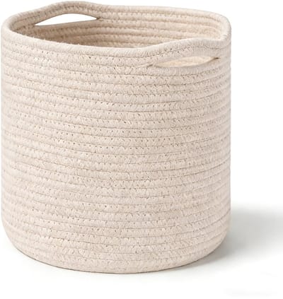 Dailygoods- Wasmand met handgrepen - Opbergmand - Katoenen touwmand - Beige - Compact 30 cm x 30 cm - Ideaal voor speelgoed en wasgoed