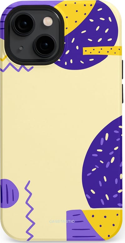 Casetastic hoesje geschikt voor Apple iPhone 13 mini - MagSafe - Dubbellaagse bescherming - Geo zigzag - Fashion Case - Crème Blauw Geel