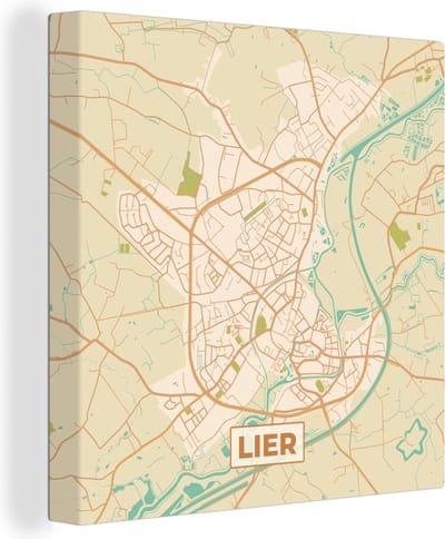 Canvas Schilderij Stadskaart - Kaart - Lier - Plattegrond - Vintage - 20x20 cm - Wanddecoratie