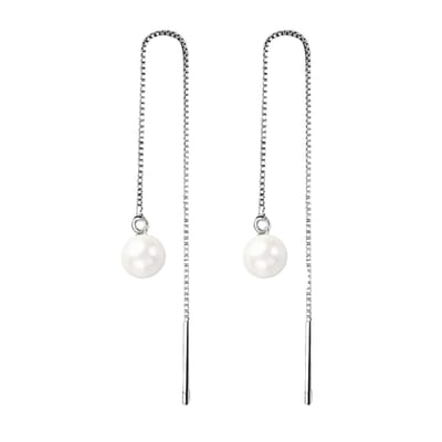 Lange oorbellen-Zilver- Synthetische-parel doorsteek oorbellen- Wit